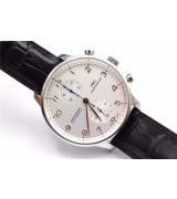 IWC Portuguese Swiss Chronograph-White Dial-Black Leather Strap