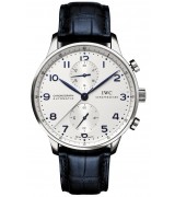 IWC Portuguese Swiss Chronograph-White Dial-Dark Blue Strap