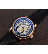 Vacheron Constantin Tourbillon Swiss Manual Watch Skeleton Dial Index Hour Markers-Black Leather Bracelet