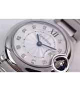 Cartier Ballon Bleu Silver White Swiss 690 Quartz Watch Stainless Steel 