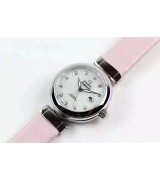 Omega Deville Ladymatic Diamond Swiss Automatic Watch-White Coral Design Dial-Pink Leather strap