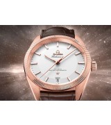 Omega Globemaster Automatic Watch-Rose Gold White Dial Brown Leather 