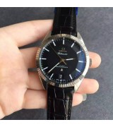 Omega Globemaster Automatic Watch-Black Dial Black Leather Strap