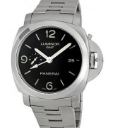 Panerai Luminor Marina PAM329 Automatic GMT Chronograph-Black Dial Numeral/Index Hour Markers-Stainless Steel Bracelet