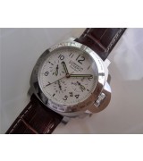 Panerai Luminor Daylight PAM188 Chronograph-MOP White Dial/Subdials-Brown Leather Strap
