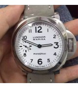 Panerai Luminor Marina Automatic Watch White Dial Gray Leather Strap