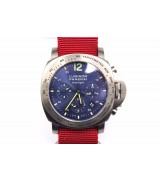 Panerai Lunimor Daylight Automatic Chronograph Blue Dial Red Nylon Strap 