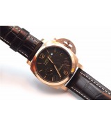 Panerai Luminor Marina Automatic Watch Rose Gold Brown Leather Strap