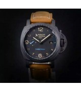 Panerai Luminor GMT Carbotech Watch-Black Dial Brown Leather