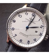 IWC Portuguese Swiss Automatic Watch-Numerals Hour Markers White Dial-Black Leather Strap
