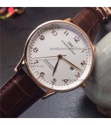 IWC Portuguese Swiss Automatic Watch-Numerals Hour Markers White Dial-Light Brown Leather Strap