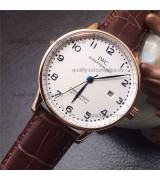 IWC Portuguese Swiss Automatic Watch-Numerals Hour Markers White Dial-Brown Leather Strap