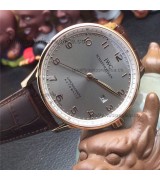 IWC Portuguese Swiss Automatic Watch-Numerals Hour Markers Gray Dial-Brown Leather Strap