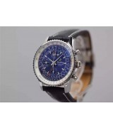 Breitling Montbrillant Datora-Blue Dial with Stick Numeral Markers-Black Leather Bracelet