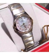 Omega Constellation Swiss Quartz Watch Women-MOP Dial with Diamonds Hour Markers-Stainless Steel Bracelet