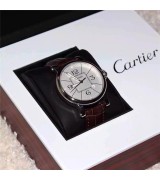 Cartier Pasha Swiss eta2824 Automatic Watch-White Dial with Huge Numerals-Brown Rubber Strap