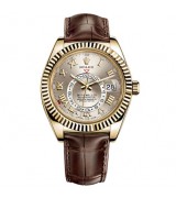 Rolex Sky-Dweller Automatic Watch Yellow Gold Brown Leather Strap