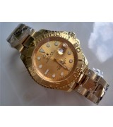 Rolex Yachtmaster II 18K Gold Plated Swiss Automatic Watch-Gold Dial-Stainless Steel Oyster Bracelet