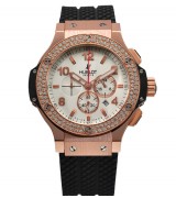 Hublot Big Bang Chronograph Off-White Dial Rose Gold Diamonds Bezel