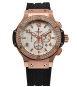 Hublot Big Bang Chronograph Off-White Dial Rose Gold Diamonds Bezel