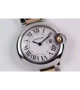 Cartier Ballon Bleu Silver White Swiss Quartz Watch Rose Gold Diamonds Markers