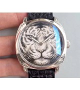 Panerai Watch Tiger Pattern Dial Pure Silver Carving