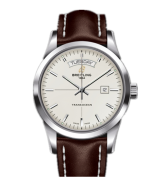 Breitling Transocean Day-Date Automatic Watch White Dial 43mm