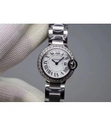 Cartier Ballon Bleu Quartz Watch W4BB0015 Diamonds Bezel 28mm