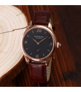 MontBlanc Star Edition Automatic Watch Small Seconds - Rose Gold Black Dial - Brown Leather Strap