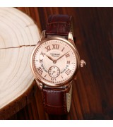 MontBlanc Star Edition Automatic Watch Small Seconds - Rose Gold Cream Colored Dial With Roman Numeral Marker - Brown Leather Strap