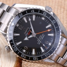 Omega Sea-Master GMT Automatic Watch-Ceramic Bezel-Black Dial With Orange GMT Hand-Stainless Steel Strap