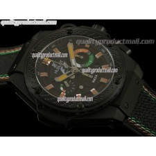 Hublot King Power F1 India Chronograph-Black Texture Dial Sticks Hour Markers-Black Leather Strap