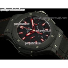 Hublot Big Bang Chronograph-BMatte black dial red hour indications-Crocodile leather strap 