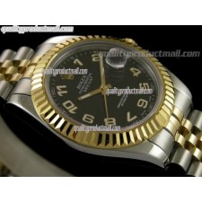Rolex Datejust II 41mm Two Tone Fluted Bezel18k Gold-Black Dial Lumed Numeral Markers-Stainless Steel Jubilee Bracelet 