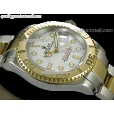 Rolex Yachtmaster II Bi Tone Swiss ETA-White Dial White Dot Markers-Gold Plated Stainless Steel Oyster Strap
