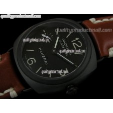 Panerai Black Seal PAM292 Ceramic Manual Handwound Watch-Black Dial Stick/Numeral Markers-Brown Leather Strap