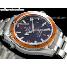 Omega Sea-Master Automatic-Black Dial Orange Bezel-Lumed Stick Markers-Brushed Stainless Steel Strap