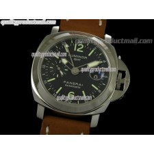 Panerai Regetta PAM237 GMT Quartz-Black Dial Superlume Hour Markers-Brown Leather Strap