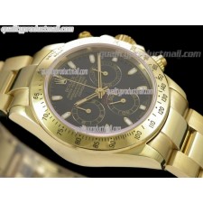 Rolex Daytona Swiss 18K Gold Chronograph-Black Dial Gold Ring Subdials-Stainless Steel Oyster Bracelet