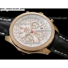 Breitling Bentley 30S Chronograph 18K Rose Gold-White Dial White Subdials-Black Leather Bracelet