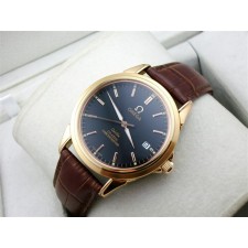 Omega De Ville Automatic 18k Rose Gold-Blue Dial-Gormment Markers-Brown Genuine Leather Strap