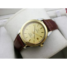 Omega De Ville Automatic 18k Gold-Gold Dial-Gormment Markers-Brown Genuine Leather Strap
