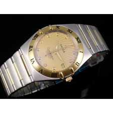 Omega Constellation Automatic-18k Gold Dial-Stainless Steel TT Linked Strap