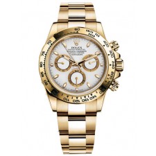 Rolex Daytona Swiss 18K Gold Chronograph-White Dial, Gold Ring Subdials-Stainless Steel Oyster Bracelet 