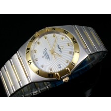 Omega Constellation Ladies-18k Glod White Dial-Stainless Steel TT Linked Strap