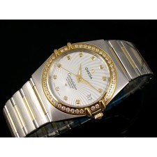 Omega Constellation Ladies Perlmutt Diamond  Swiss Quartz-18k Glod White Dial-Stainless Steel TT Linked Strap