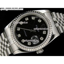 Rolex Datejust 36mm Swiss Automatic Watch-Black Jubilee Dial Diamond Hour Markers-Stainless Steel Jubilee Bracelet 