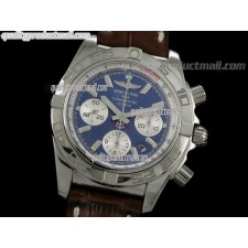 Breitling Chronomat B01 Chronograph-Blue Dial Index Hour Markers-Brown Leather Strap 