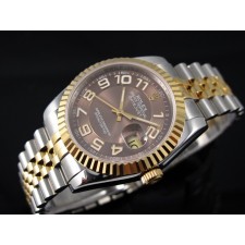 Rolex Datejust E717 Automatic 18k Gold-Coffee Dial Number Markers-Stainless Steel Strap