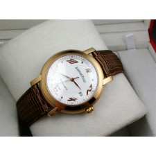 Audemars Piguet Royal Oak Automatic Watch 18k Rose Gold-White Checkered Dial Numeral Hour Markers-Brown Leather Strap